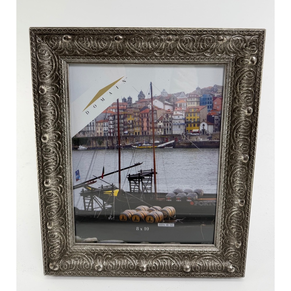 Domain 8x10 Silver Ornate Embossed Scrollwork Picture Frame Tabletop Wall Mount